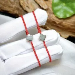 Vòng tay cỏ 4 lá ngọc Phỉ thúy mực dục Myanmar, vàng hồng 18k - Hình ảnh 6