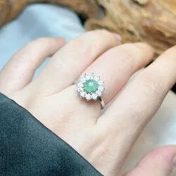 Nhẫn ngọc Phỉ thúy Myanmar, vàng trắng 14k