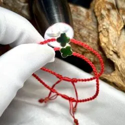 Vòng tay cỏ 4 lá ngọc Phỉ thúy mực dục Myanmar, vàng hồng 18k - Hình ảnh 5
