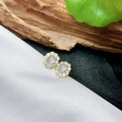 Khuyên tai ngọc Phỉ thúy cao băng Myanmar, vàng 18k