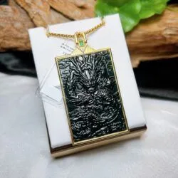 Mặt rồng ngọc Phỉ thuý mực dục, bạc 925 - Ảnh 4