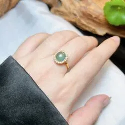 Nhẫn ngọc Phỉ thuý lam ngọc, vàng 18k - Hình ảnh 3