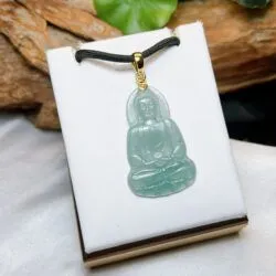 A Di Đà phật ngọc Phỉ thuý Lam thuỷ, vàng 18k - Hình ảnh 4