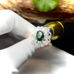 Nhẫn oval ngọc Phỉ thúy mực dục Myanmar, vàng trắng 14k - Hình ảnh 9