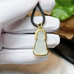 Phật quán thế âm bồ tát ngọc Phỉ thuý băng chủng Myanmar, vàng 18k - Ảnh 7