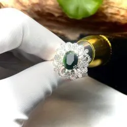 Nhẫn oval ngọc Phỉ thúy mực dục Myanmar, vàng trắng 14k - Hình ảnh 4