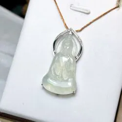Phật quán thế âm bồ tát ngọc Phỉ thuý Myanmar, vàng 18k kim cương thiên nhiên - Hình ảnh 2