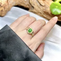 Nhẫn ngọc Phỉ thuý xanh lục Myanmar (ko bọc đáy), vàng 18k - Ảnh 9