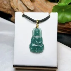 Phật A Di Đà ngọc Cẩm thạch lam ngọc, vàng 18k