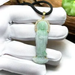 Phật quán thế âm bồ tát ngọc Cẩm thạch xanh lý táo - Ảnh 6