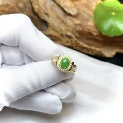 Nhẫn ngọc Phỉ thuý xanh lục Myanmar (ko bọc đáy), vàng 18k - Ảnh 7