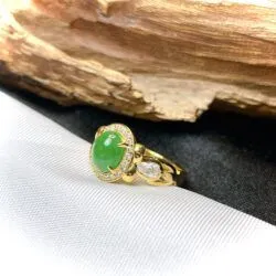 Nhẫn ngọc Phỉ thuý xanh lục Myanmar (ko bọc đáy), vàng 18k - Ảnh 2