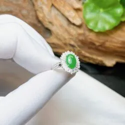 Nhẫn ngọc Phỉ thuý Myanmar, vàng trắng 14k - Ảnh 3