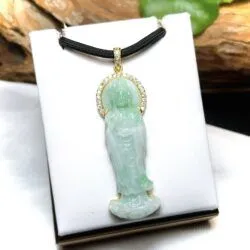 Phật quán thế âm bồ tát ngọc Cẩm thạch xanh lý táo - Ảnh 2