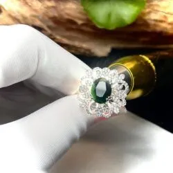 Nhẫn oval ngọc Phỉ thúy mực dục Myanmar, vàng trắng 14k - Hình ảnh 6