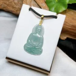 A Di Đà phật ngọc Phỉ thuý Lam thuỷ, vàng 18k - Hình ảnh 3