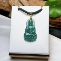 Phật A Di Đà ngọc Cẩm thạch lam ngọc, vàng 18k - Ảnh 5