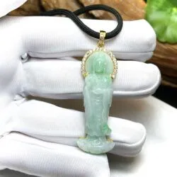 Phật quán thế âm bồ tát ngọc Cẩm thạch xanh lý táo - Ảnh 5