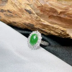 Nhẫn ngọc Phỉ thuý Myanmar, vàng trắng 14k - Ảnh 2