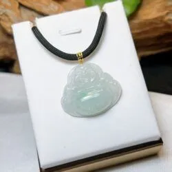 Phật Di Lặc ngọc phỉ thuý nếp băng Myanmar, móc vàng 18k - Hình ảnh 2