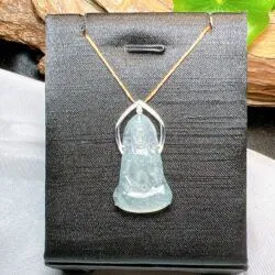 Phật quán thế âm bồ tát ngọc Phỉ thuý Myanmar, vàng 18k kim cương thiên nhiên - Hình ảnh 9