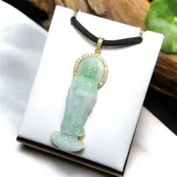 Phật quán thế âm bồ tát ngọc Cẩm thạch xanh lý táo - Ảnh 3