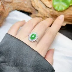 Nhẫn ngọc Phỉ thuý Myanmar, vàng trắng 14k - Ảnh 7