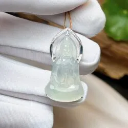 Phật quán thế âm bồ tát ngọc Phỉ thuý Myanmar, vàng 18k kim cương thiên nhiên - Hình ảnh 4