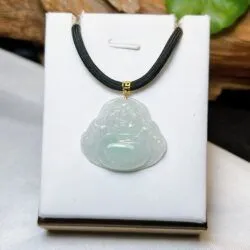Phật Di Lặc ngọc phỉ thuý nếp băng Myanmar, móc vàng 18k