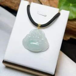 Phật Di Lặc ngọc phỉ thuý nếp băng Myanmar, móc vàng 18k - Hình ảnh 4