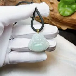 Phật Di Lặc ngọc phỉ thuý nếp băng Myanmar, móc vàng 18k - Hình ảnh 6