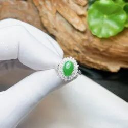 Nhẫn ngọc Phỉ thuý Myanmar, vàng trắng 14k - Ảnh 6