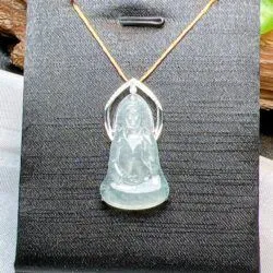 Phật quán thế âm bồ tát ngọc Phỉ thuý Myanmar, vàng 18k kim cương thiên nhiên