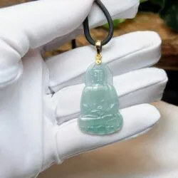 A Di Đà phật ngọc Phỉ thuý Lam thuỷ, vàng 18k - Hình ảnh 6