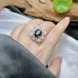 Nhẫn oval ngọc Phỉ thúy mực dục Myanmar, vàng trắng 14k - Hình ảnh 11