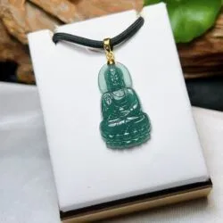 Phật A Di Đà ngọc Cẩm thạch lam ngọc, vàng 18k - Ảnh 3