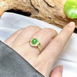 Nhẫn ngọc Phỉ thuý xanh lục Myanmar (ko bọc đáy), vàng 18k - Ảnh 11