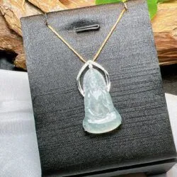 Phật quán thế âm bồ tát ngọc Phỉ thuý Myanmar, vàng 18k kim cương thiên nhiên - Hình ảnh 6