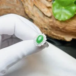 Nhẫn ngọc Phỉ thuý Myanmar, vàng trắng 14k - Ảnh 4
