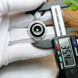 Mặt dây đồng điếu ngọc Phỉ thuý mực dục Myanmar, vàng trắng 14k - Hình ảnh 5