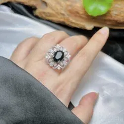 Nhẫn oval ngọc Phỉ thúy mực dục Myanmar, vàng trắng 14k - Hình ảnh 10