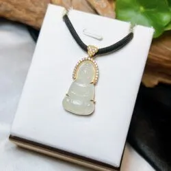Phật quán thế âm bồ tát ngọc Phỉ thuý băng chủng Myanmar, vàng 18k - Ảnh 5