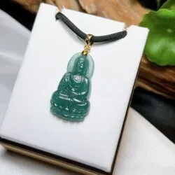 Phật A Di Đà ngọc Cẩm thạch lam ngọc, vàng 18k - Ảnh 4