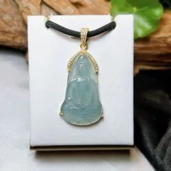 Phật quán thế âm bồ tát ngọc Phỉ thúy lam thủy, vàng 18k - Hình ảnh 8