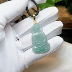 A Di Đà phật ngọc Phỉ thuý Lam thuỷ, vàng 18k - Hình ảnh 5