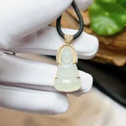 Phật quán thế âm bồ tát ngọc Phỉ thuý băng chủng Myanmar, vàng 18k - Ảnh 2