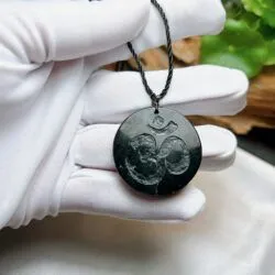 Mặt dây chú Om mani padme hum ngọc Cẩm thạch Myanmar, KT 35mm - Hình ảnh 6
