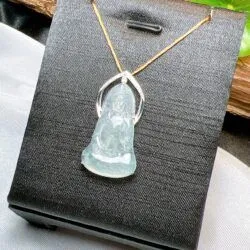 Phật quán thế âm bồ tát ngọc Phỉ thuý Myanmar, vàng 18k kim cương thiên nhiên - Hình ảnh 7
