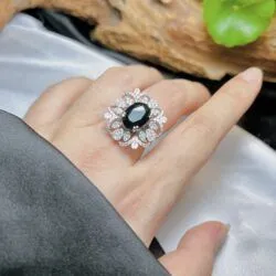 Nhẫn oval ngọc Phỉ thúy mực dục Myanmar, vàng trắng 14k - Hình ảnh 7