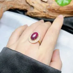 Nhẫn nữ oval đá Ruby Nam Phi, vàng 18k - Ảnh 4